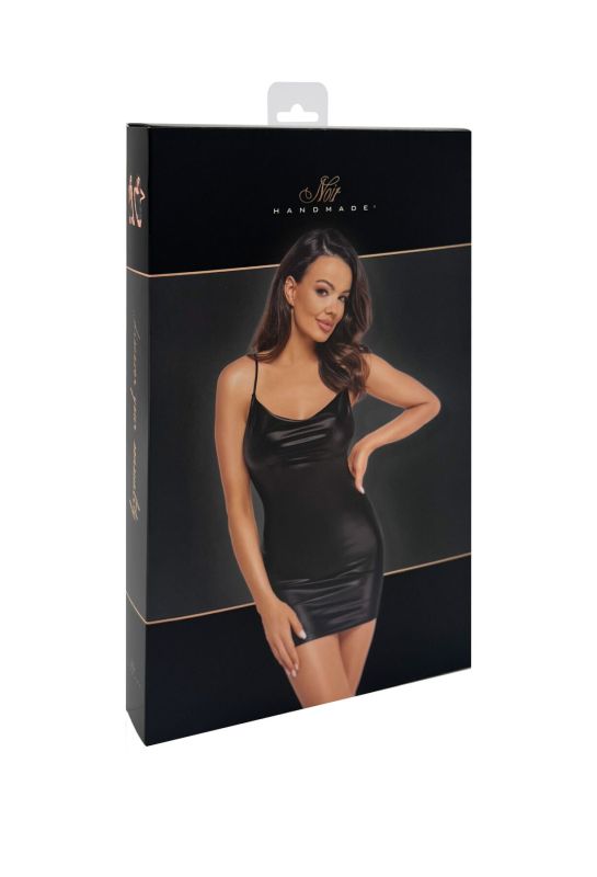 Платье Noir Handmade F307 Mirage wetlook mini dress with jewelry rhinestone chain - L