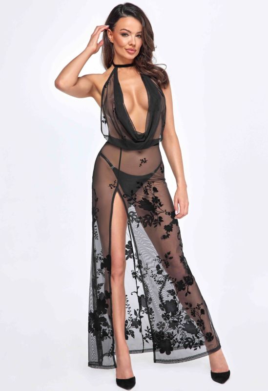 Платье Noir Handmade F312 Divinity long flocked mesh dress with open back - S