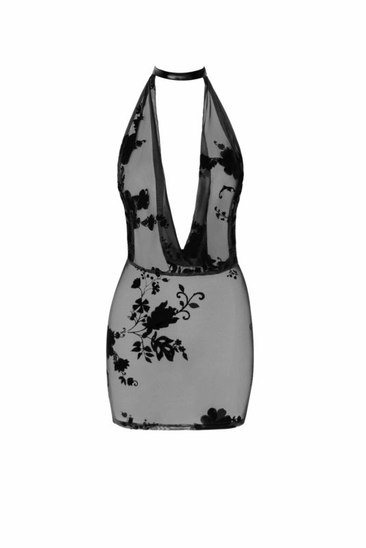 Платье Noir Handmade F313 Mythos mini flocked mesh dress with jewelry rhinestone chain - S