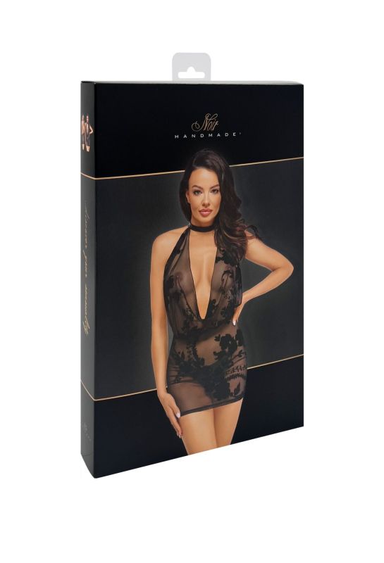 Платье Noir Handmade F313 Mythos mini flocked mesh dress with jewelry rhinestone chain - 3XL