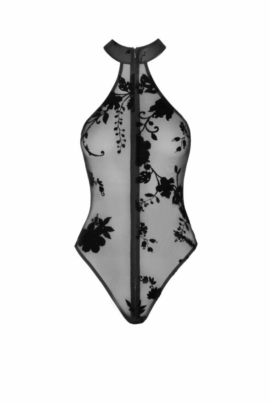 Боди Noir Handmade F314 Ego flocked mesh halter bodysuit - XXL