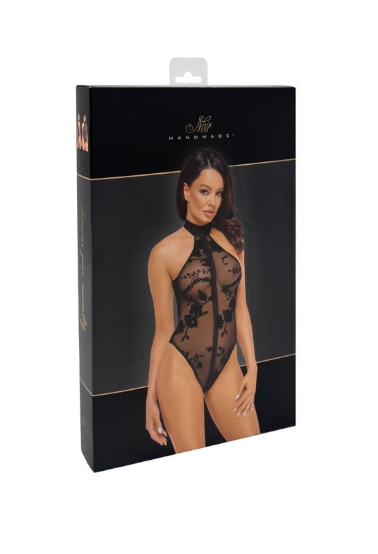 Боди Noir Handmade F314 Ego flocked mesh halter bodysuit - XXL