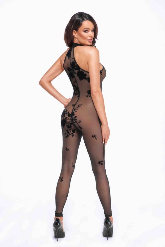 Бодистокинг Noir Handmade F315 Ego flocked mesh halter catsuit - S