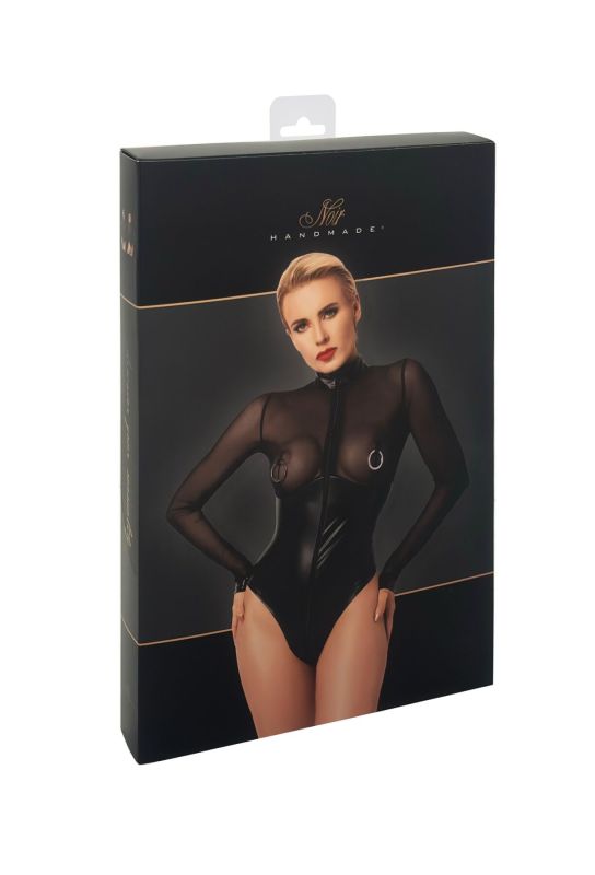 Боди Noir Handmade F321 Edge wetlook and mesh body with rings - L