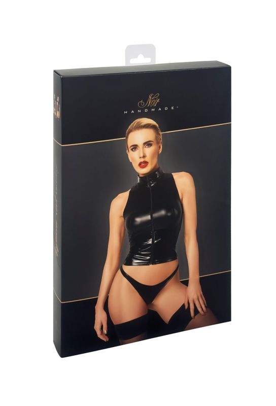 Топ Noir Handmade F324 Glam wetlook top with vinyl corset - L