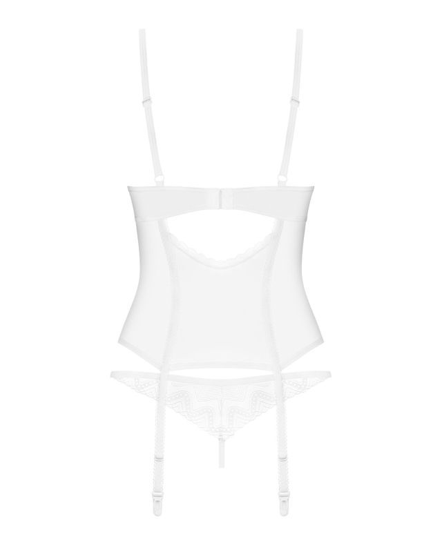 Корсет Obsessive Alissium corset & thong, M/L, гибкие косточки, открытая спина, стринги в комплекте