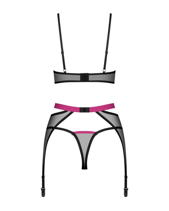 Комплект Obsessive Novenes 3-pcs set, M/L, прозрачный лиф на косточках, стринги, пояс