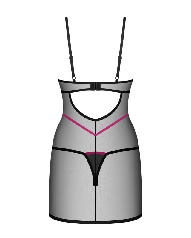 Пеньюар Obsessive Novenes chemise & thong, XS/S, облегающий, прозрачный, со стрепами, стринги в комп