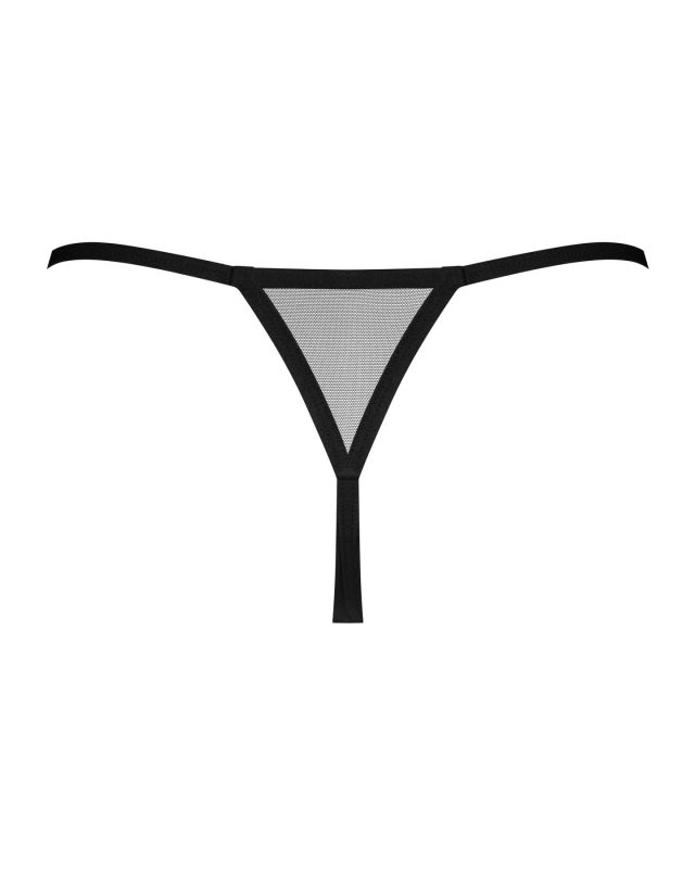 Трусики-стринги Obsessive Novenes crotchless thong, XL/2XL, сетка, стрепы, украшение со стразами, от