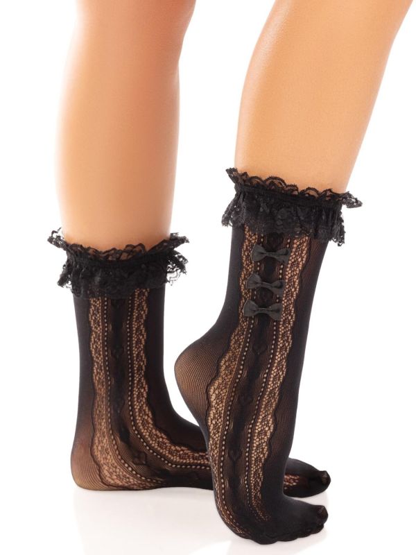 Носочки ажурные с рюшами Leg Avenue Mini Bow Lace Anklet Black