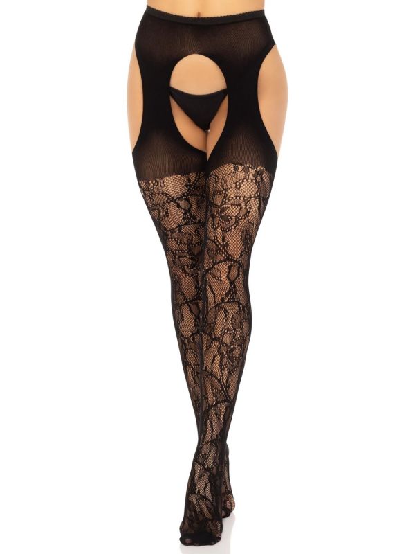 Чулки Leg Avenue Eyelet lace suspender hose Black One Size