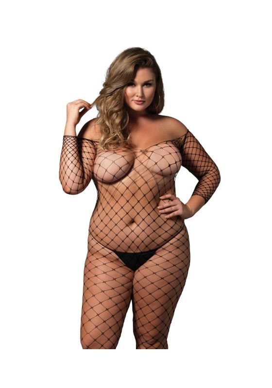 Бодистокинг Leg Avenue Off the shoulder bodystocking Black Queen Size