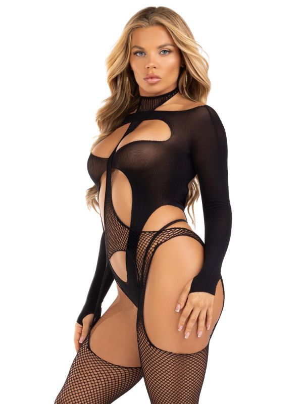 Бодистокинг Leg Avenue Bodystocking with cutout teddy Black One Size