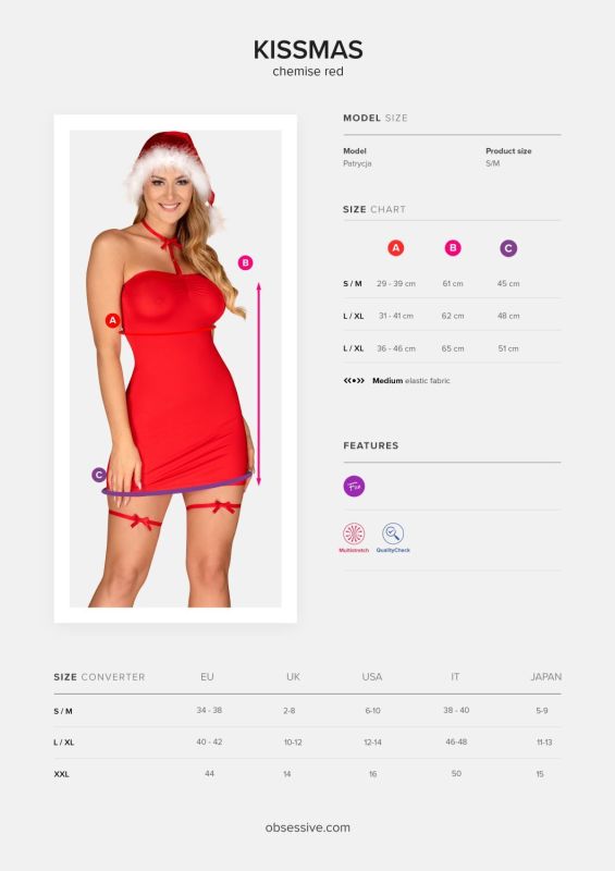 Сорочка Obsessive Kissmas chemise red S/M