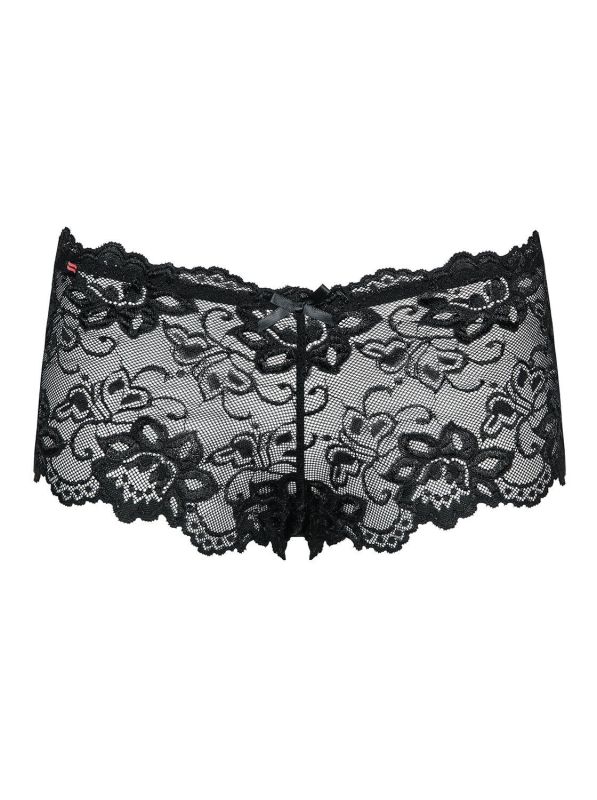(SALE) Кружевные трусики-шортики Obsessive Idillia shorties black L/XL